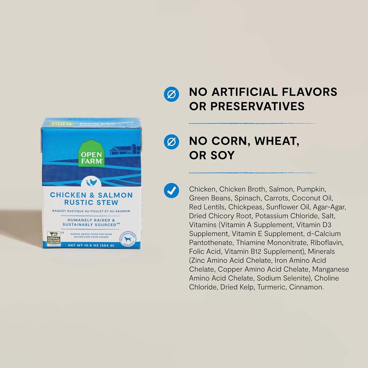 Open Farm Rustic Stews Wet Dog Food, Grain-Free, Complete & Balanced with Human-Grade Ingredients, Humanely-Raised Meat & Bone Broth, Chicken & Salmon Recipe, 12.5oz Packs (Case of 12)