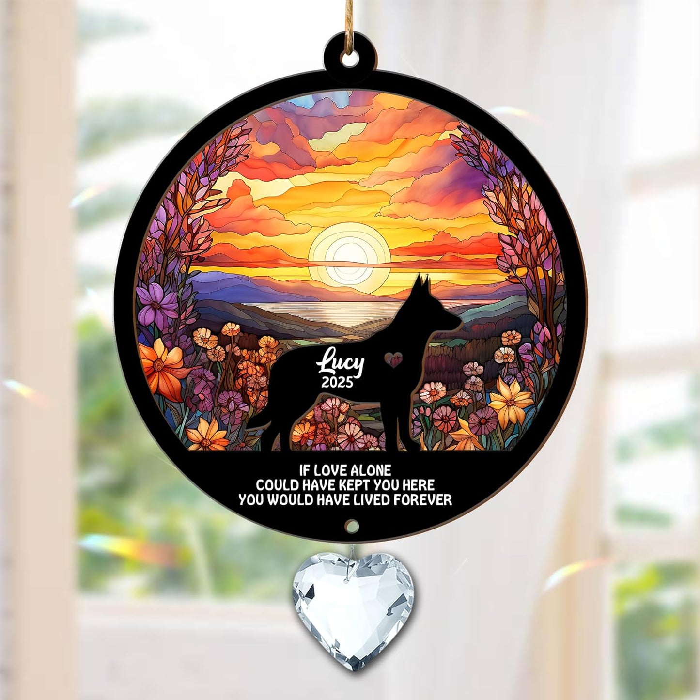 Custom Dog Memorial Suncatcher, Personalized with Name, Custom Pet Loss Suncatcher, Gifts for Dog Lovers, Loss of Pet Sympathy Gift, Memorial suncatcher