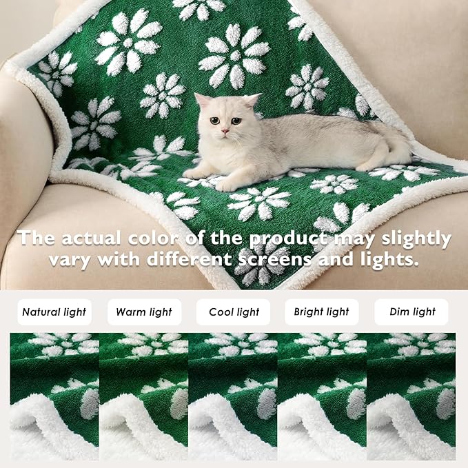 Waterproof Blanket for Dog Cat or Adult, Cute 3D Textured Flower Dog Blanket for Bed Couch Sofa, Soft Liquid Pee Proof Pet Furniture Protector, 50"x60", Green