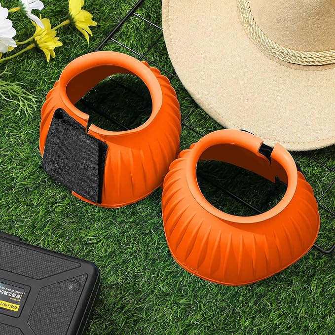 Abbylike Horse Bell Boots Protect Against Hoof Impact Trauma Rubber Bell Boots Horse Care for Turnout No Rub Design Comfort Quick Wrap Hook and Loop