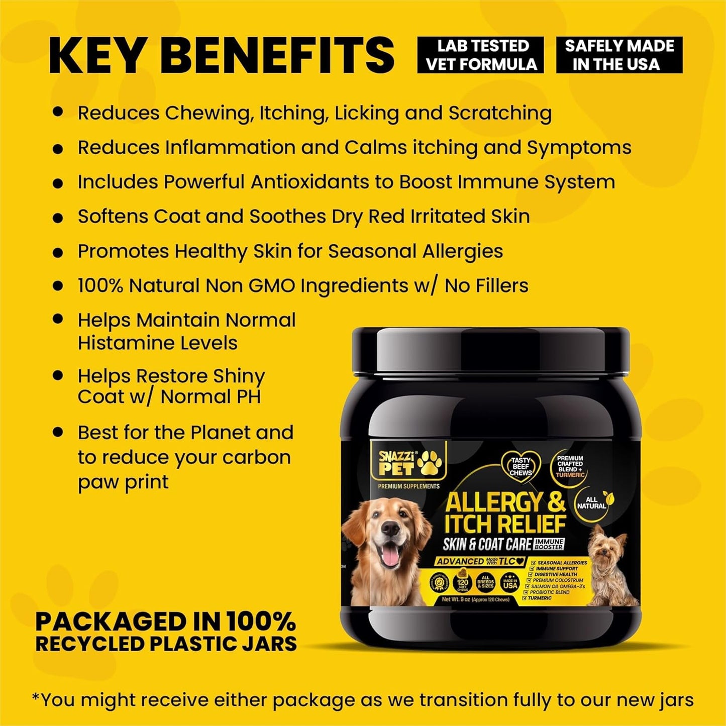 Dog Allergy Chews - Itch Relief w/Omega 3, Colostrum, Probiotics, Turmeric - Seasonal Allergy & Skin Relief - Anti-Itch for Dogs Licking Paws - Beef Flavor - 120 Soft Chews