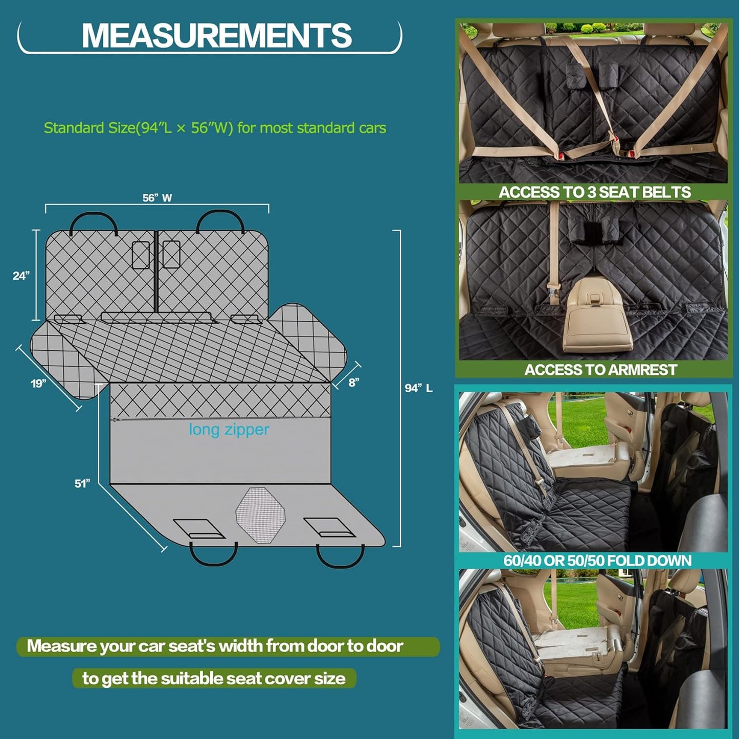 Car Seat Cover for Dogs All Covered Back Seat Cover with Mesh Window, Bench and Hammock Seat Cover Combination Detachable Pet Seat Cover Suitable for Most Vehicles (Black, Standard)