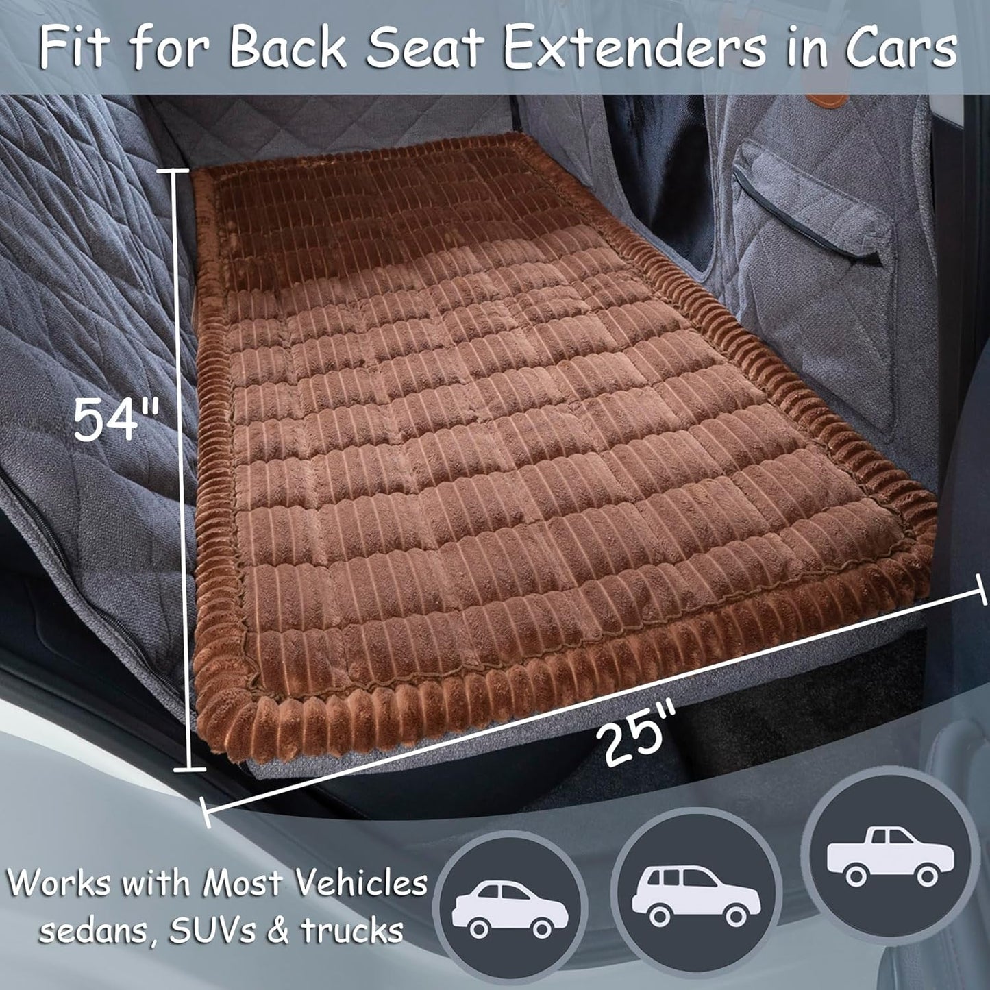 Dog Bed for Car Back Seat, Non-Slip Backseat Pet Bed Mat for Travel, Soft Dog Seat Cover Blanket Washable Couch Protector Fit for Hammock Extenders in Cars, SUVs and Trucks(54"×25" Brown)