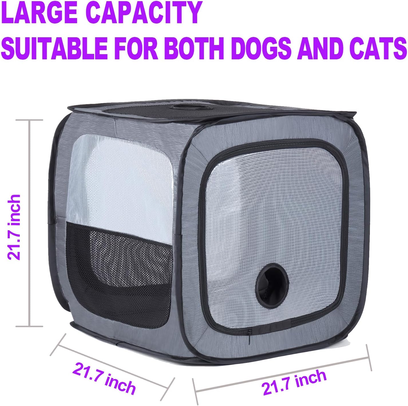 Grey Pet Dog Drying Box - Waterproof, Anti-Hair Flying, Portable Cat/Dog Cage Kennel - Foldable Cat Grooming House Dryer