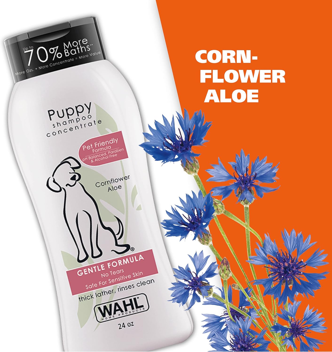 Wahl USA Gentle Puppy Shampoo for Pets – Cornflower Scent for Grooming Dirty Dogs - 24 Oz - Model 820002A