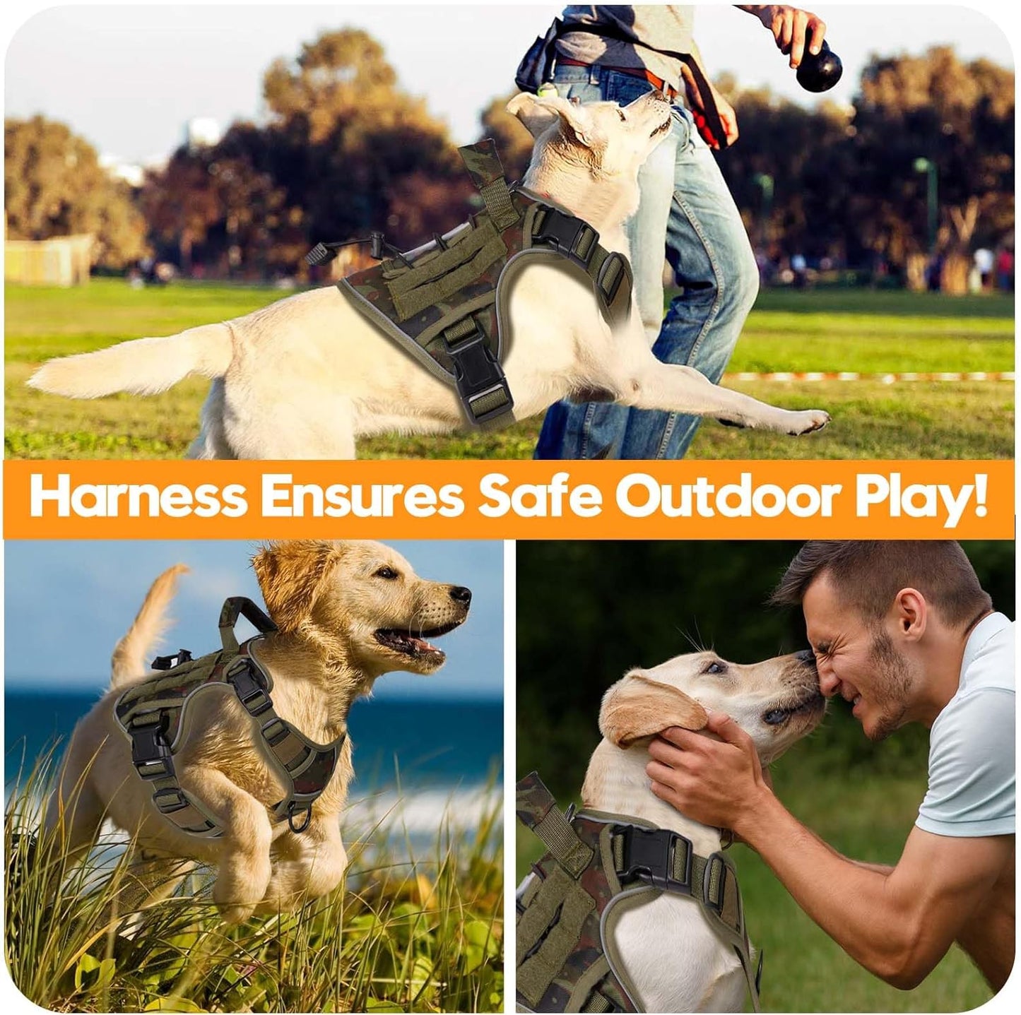 Heavy-Duty Tactical Dog Harness for Large Dogs, No Pull Adjustable Reflective Pet Vest with Molle System, K9 Military-Grade Control for Service Training, Outdoor & 10+ Breeds, Green Camo, Small