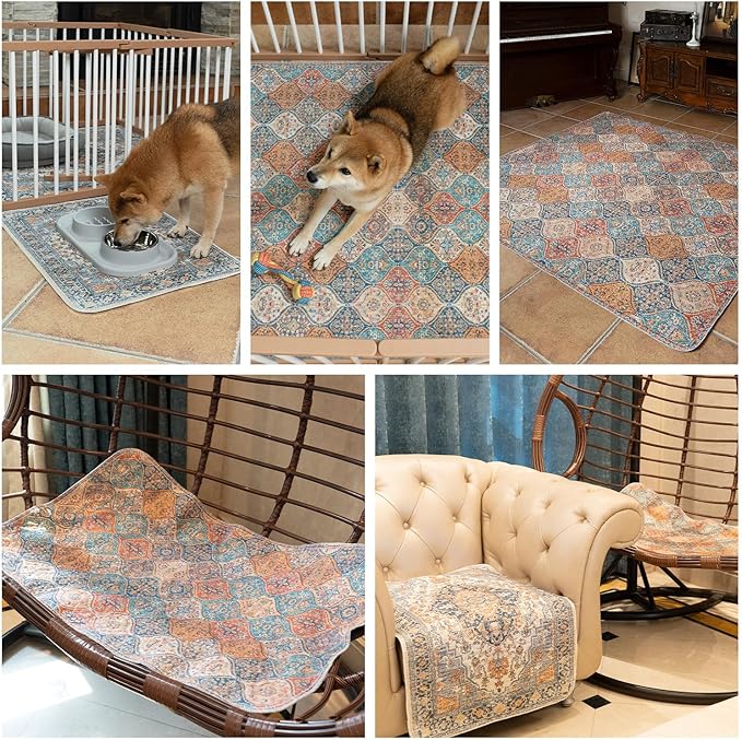 nunubaby Washable Pee Pads for Dogs, Stylish, Non-Slip and Leak-Proof Pee Pads. Reusable Potty Pads for Dogs for Crates and Floors.(Grey/Geo, 48" x48")