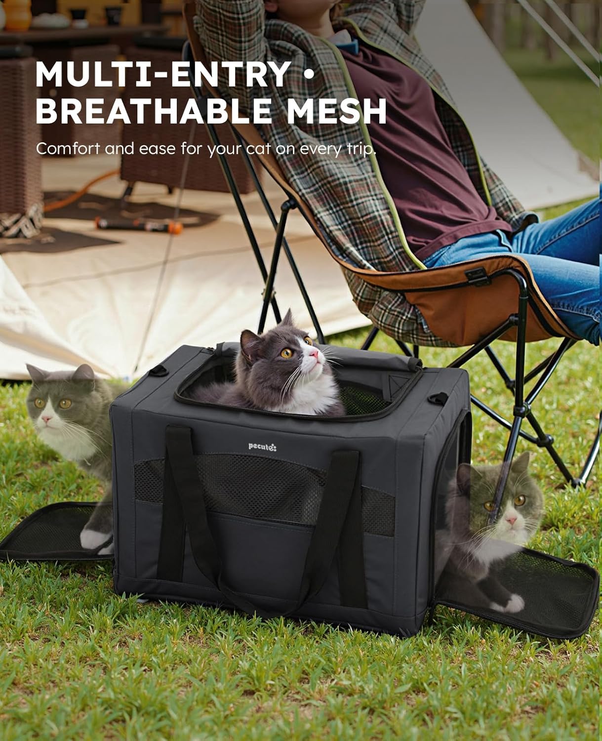 pecute Cat Carrier Stable, Pet Carrier Breathable and Portable, Cat Carriers Bag with Scientific Hidden Partition, Carriers for Cat Under 5kg, Dog Carriers Suitable for Travel and Outing, Dark Gray