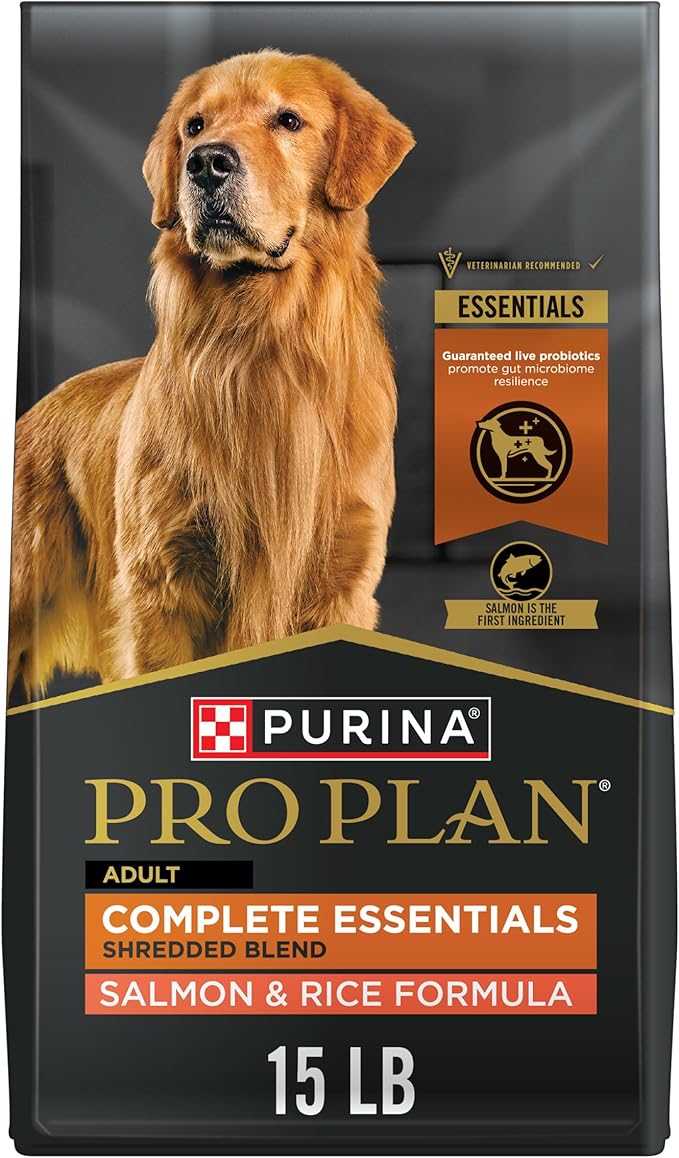 Purina Pro Plan Complete Essentials Shredded Blend Salmon and Rice Dog Food Dry Formula with Probiotics for Dogs - 15 lb. Bag
