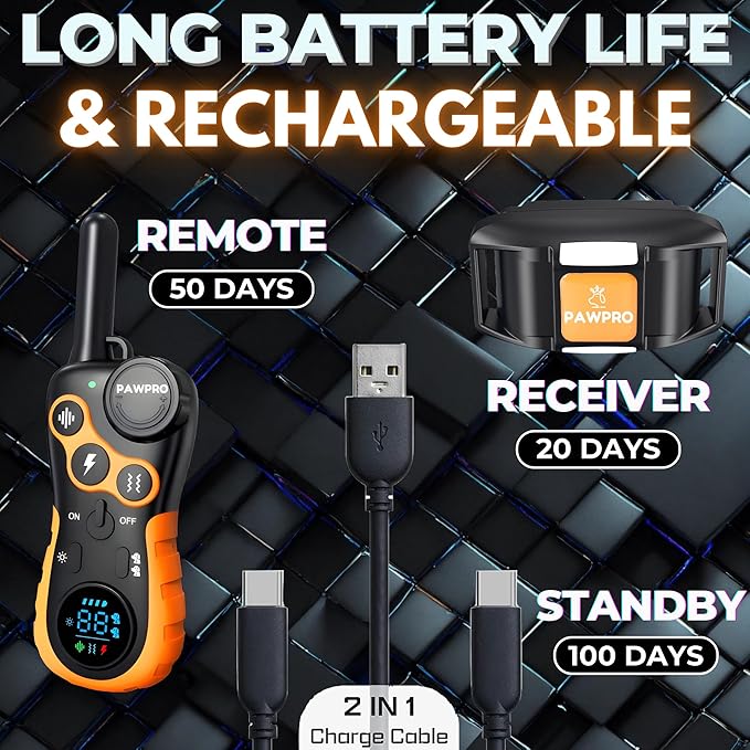 Dog Shock Collar with Remote, Unmatched 4-Mile Range, Night-Light Mode, Training Guide Included, 124 Training Levels & 4 Modes, Beep Vibration Shock, Waterproof Rechargeable, Fits All Dogs (1 Collar)