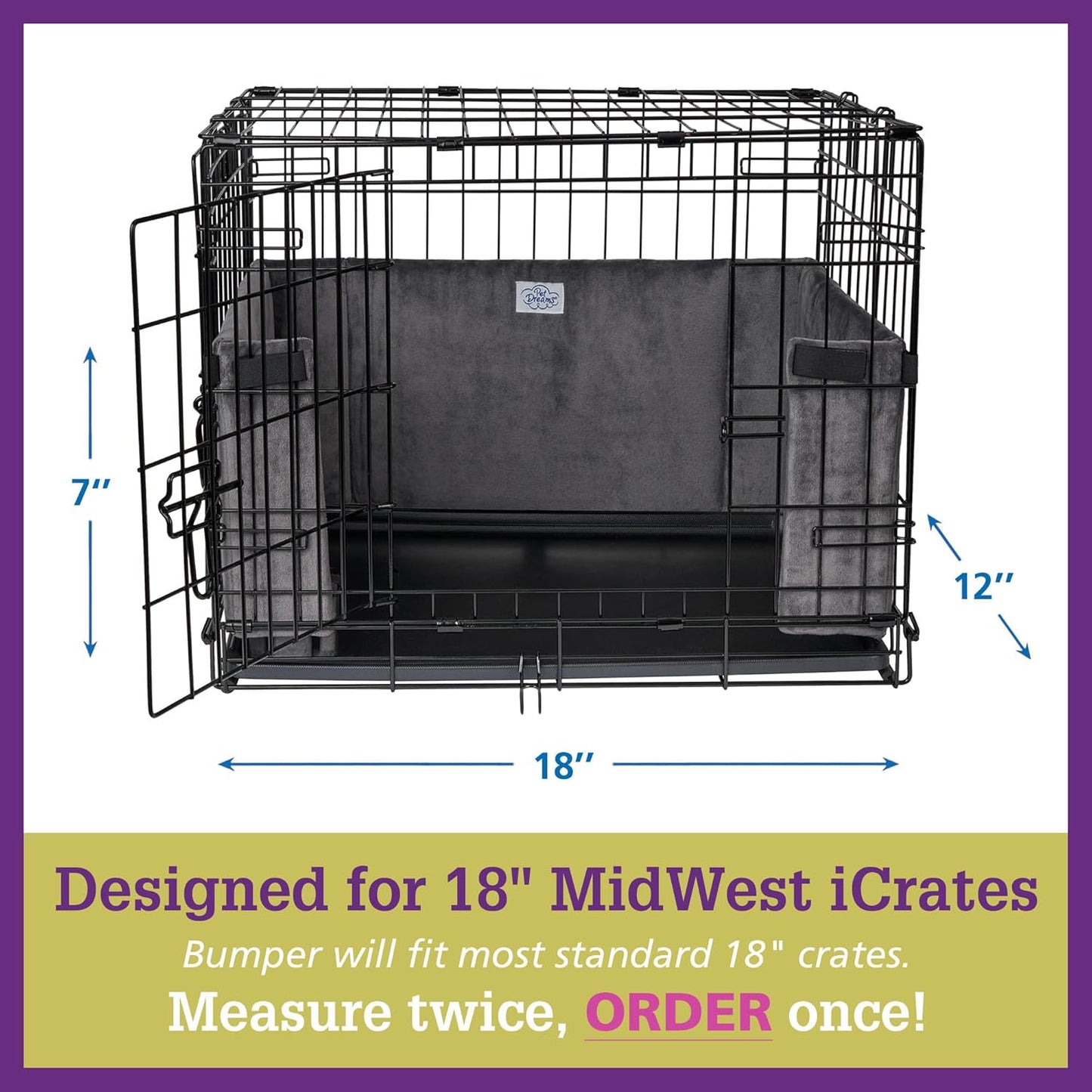 Pet Dreams Dog Crate Bumper & Mat Set- Comfy Liner & Dog Tail Protector for Inside Crate, fits iCrate Cages 18, 24, 30, 36, 42, 48 Inches (Pink, X-Small, 18“)