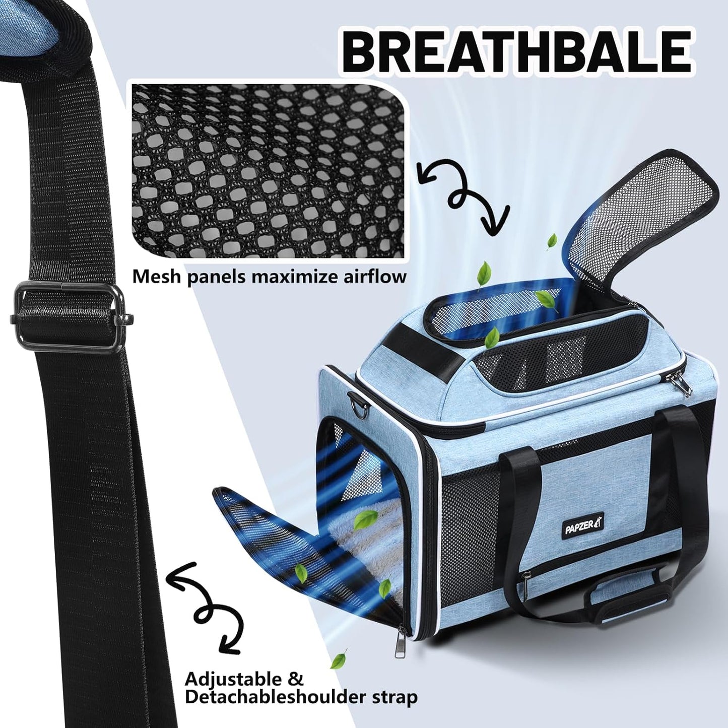 Cat Carrier Top-Expandable 18x11x11, United Delta American Airline Approved Dog Carrier, Soft Pet Carry-On Bag Underseat in Cabin, Puppy Air Travel Crate Kitten TSA Plane Carrying Case Blue