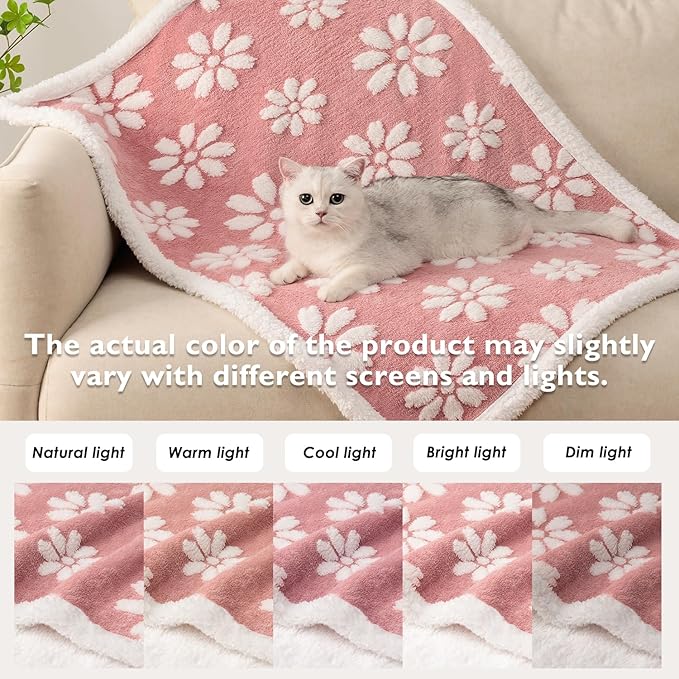 Waterproof Blanket for Dog Cat or Adult, Cute 3D Textured Flower Dog Blanket for Bed Couch Sofa, Soft Liquid Pee Proof Pet Furniture Protector, 50"x60", Pink