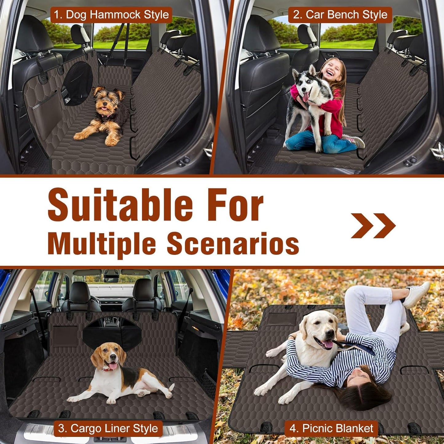 Waterproof Dog Car Seat Cover - Scratch Proof Nonslip Back Seat Hammock with Mesh Window & Storage Pocket for SUVs/Trucks/Sedans-S, Brown/Black