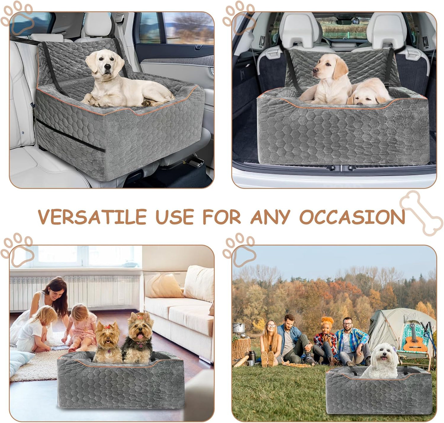 Dog Booster Seat for Larger & Medium Dogs – Comfortable Dog Car Bed with Washable Cover and Storage Pockets for Pets Up to 60lbs (Gray)