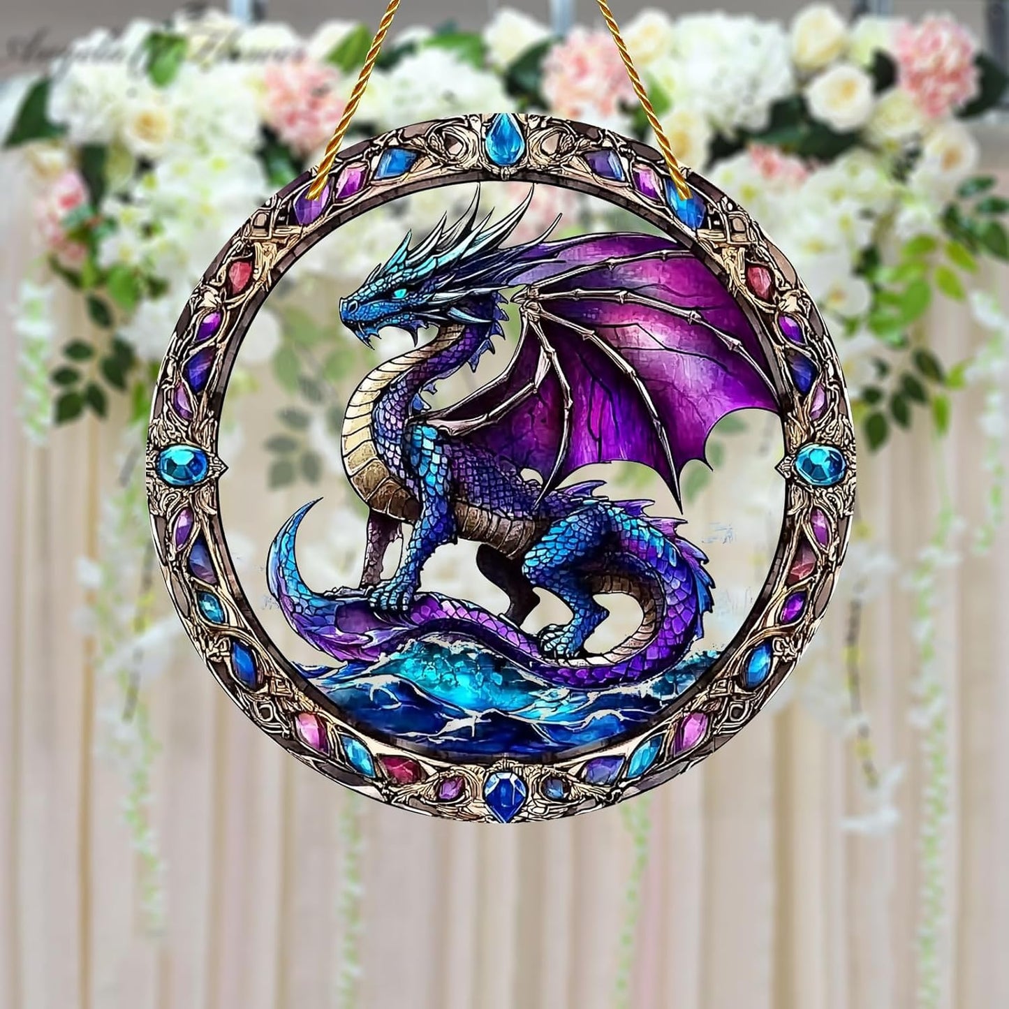 8x8 inch Charming Dragon Acrylic Stained Glass Window Hanging Sun Catcher Decor Stained Panel Hangings Wall Art Decor, for Friends and Family (Dragon)