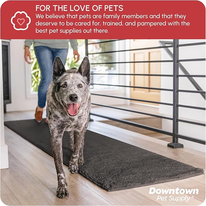 My Doggy Place Microfiber Dog Mat for Muddy Paws, 8' x 2' Ash - Non-Slip, Absorbent and Quick-Drying Dog Paw Cleaning Mat, Washer and Dryer Safe - Hallway Runner