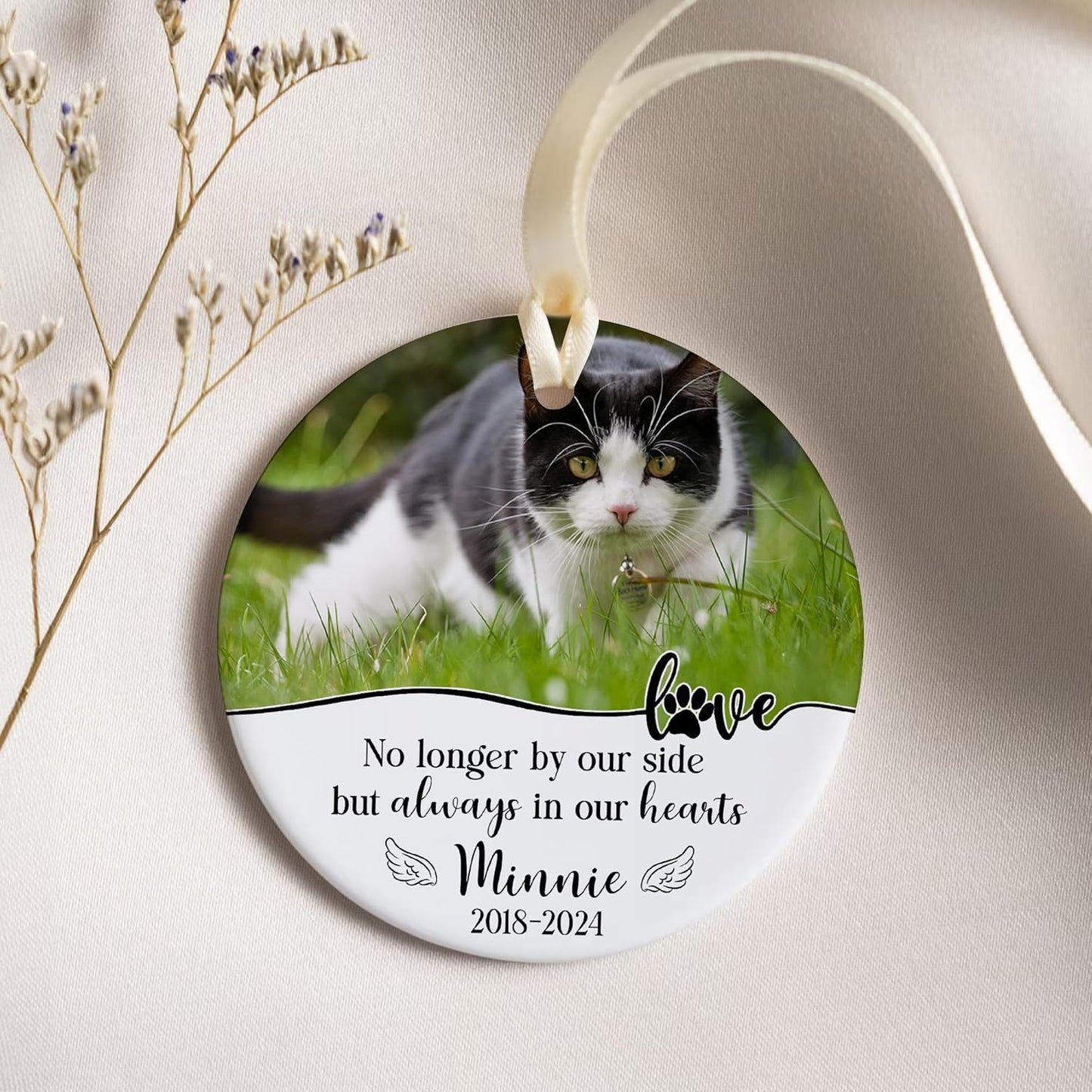 Personalized Love Ceramic Ornament, Valentine's Day Gifts for Loss of Pet, Memorial Cat Photo Christmas, Custom Name & Picture Cat Christmas Ornament