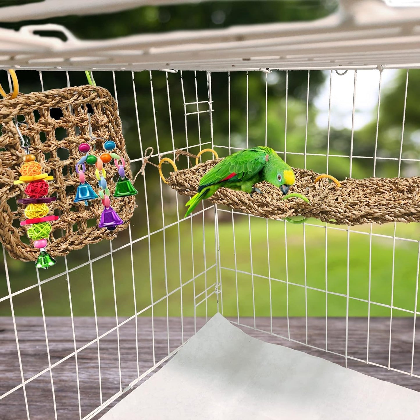 Tfwadmx Bird Seagrass Hammock Tent, 3Pcs 7x7in Seagrass Mat for Birds, Hanging Parrot Toys, Counre House Hut Hideout for Parakeets, Lovebirds, Budgies, Cockatiels