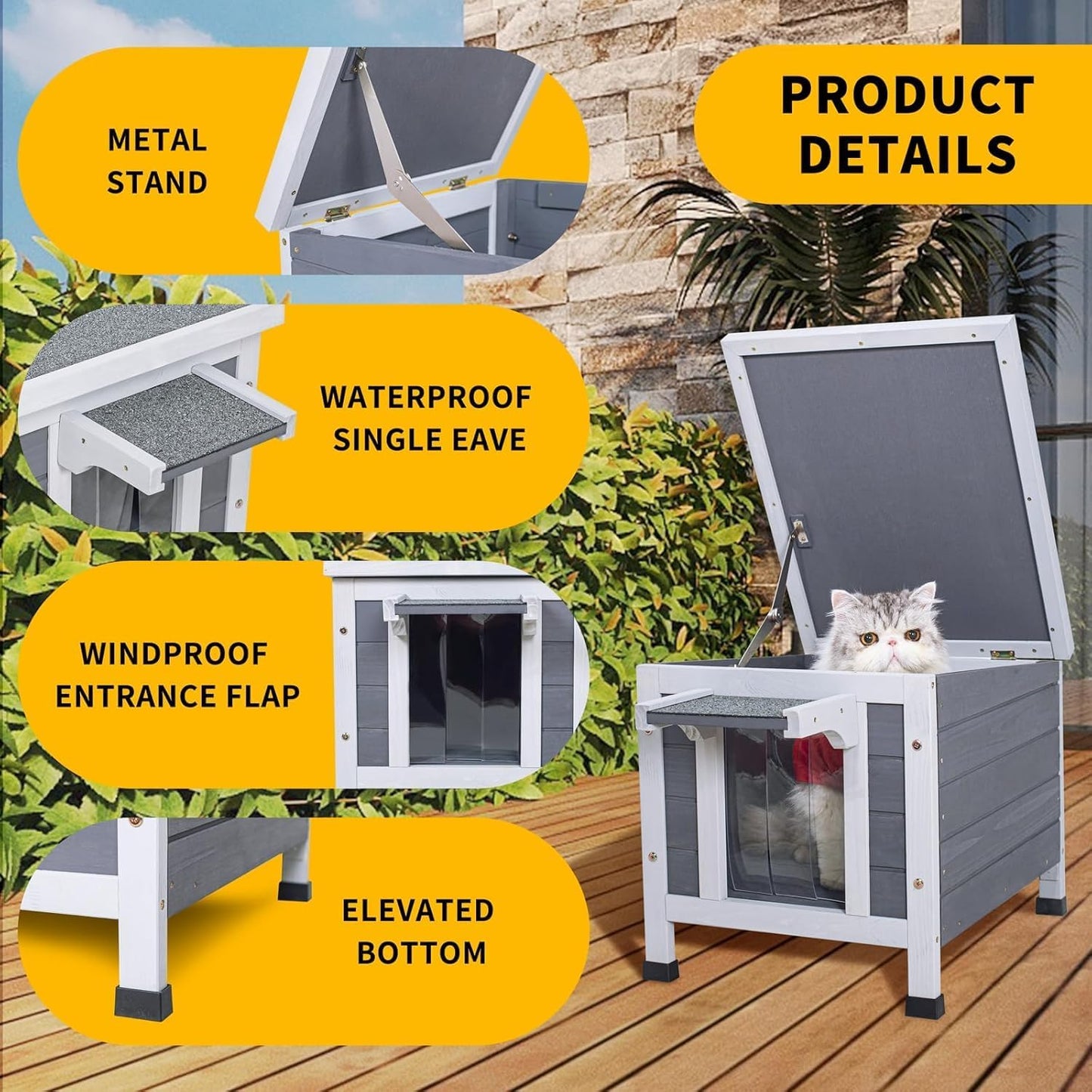 GEGURI All-Weather Outdoor Insulated Shelter for Cats, Dogs & Rabbits – Weatherproof Hutch with Thermal Layer, Elevated Floor, and Asphalt Roof