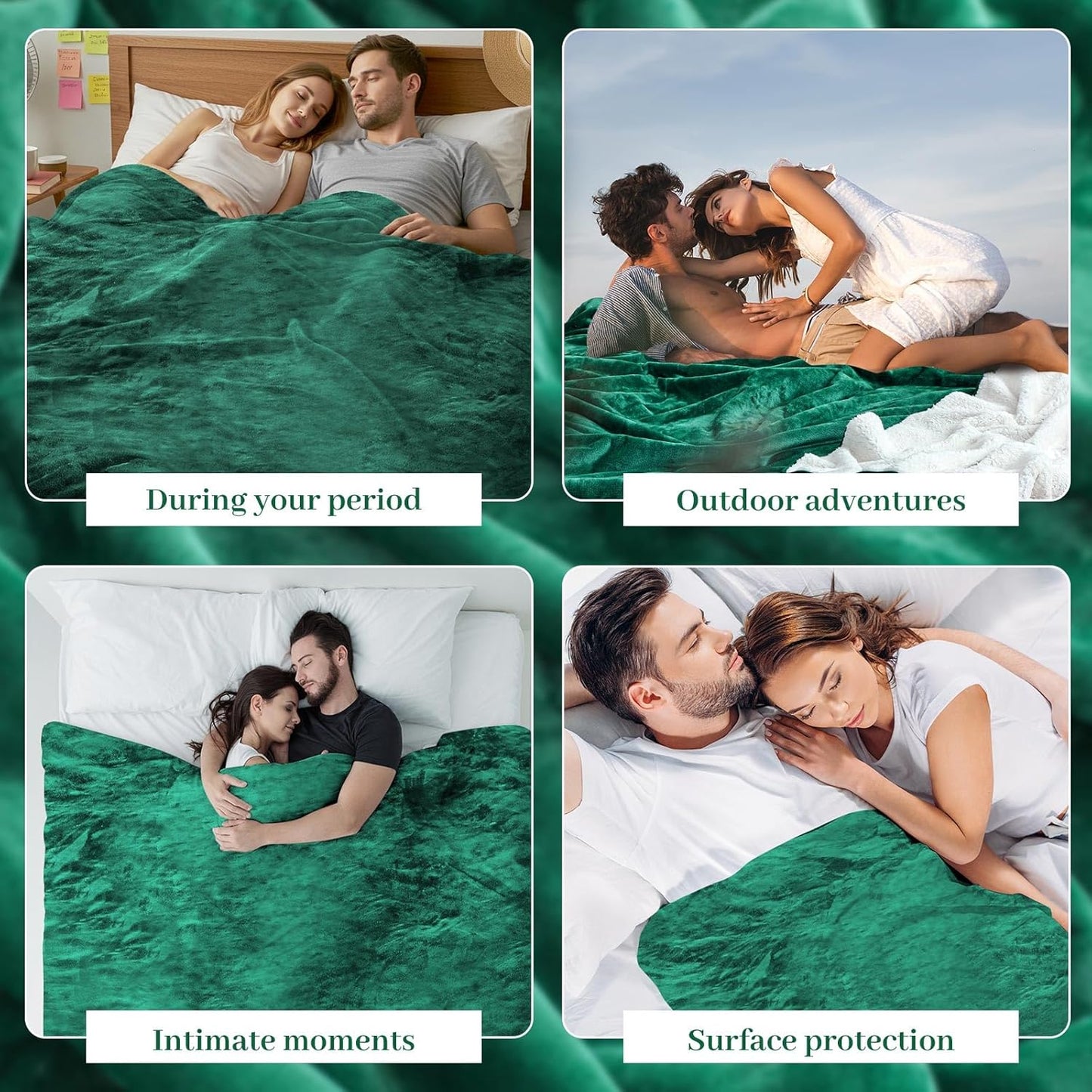 Love Green Waterproof Bed Blanket, Queen Size 80'' x 80'' Double Side Leakproof Reversible Sherpa Flannel Fleece 3 Layer Lightweight Blanket, Absorbs 70oz