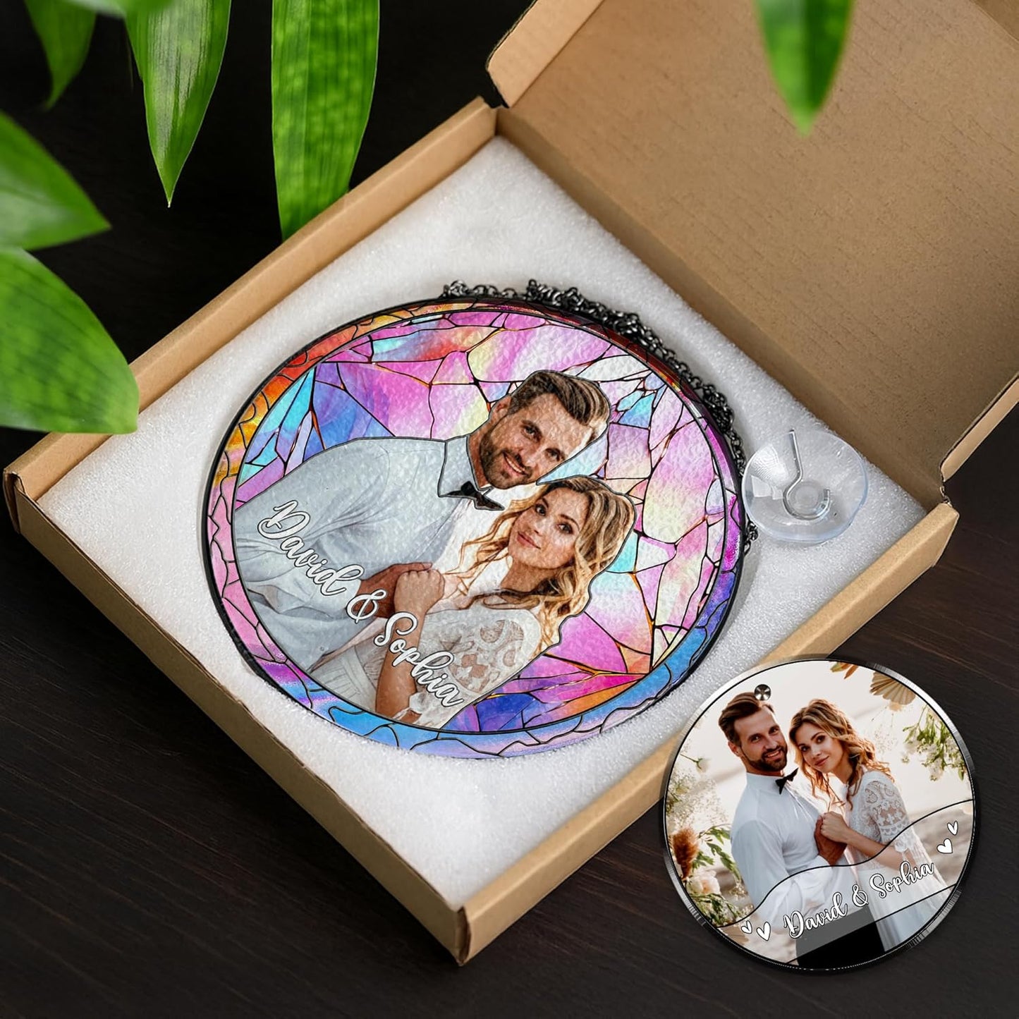 Personalized Grandma Stained Glass Suncatcher, Photo Family Faux Stained Glass Window Hanging Ornament, Custom Grandparent Day 2025 Gifts for Grandma, Birthday Gift for Dad, Grandpa