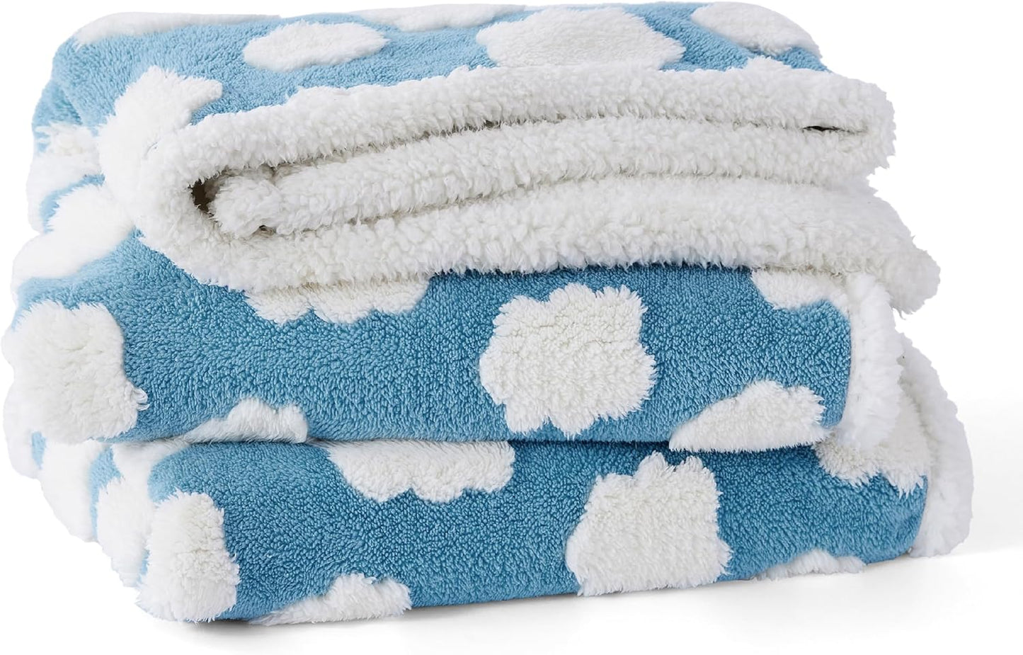 Lesure Waterproof Dog Blanket for Large Dogs - Washable Double Sided Dog Blankets with Warm Jacquard Shag and Soft Sherpa Fleece, Pet Cat Blanket for King Bed Protection, 3D Textured Cloud, Blue