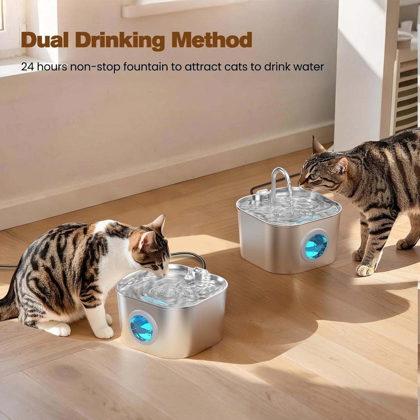 Cat Water Fountain with 10 Filters + 10 Sponges,Pet Fountains Cats Automatic Waterer Bowls for Drinking Small Dog Water Dispenser Indoor Metal Pets Water Faucet Bottle Kitty Watering Supplies