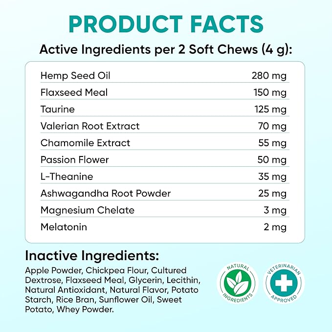 Hemp Calming Chews for Dogs - Dog Calming Chews for Anxiety Relief, Stress, Separation, Fireworks, Thunder, Travel, Vet Visits - USA Product - 120 Soft Treats with Melatonin, Chamomile, Passion Flower