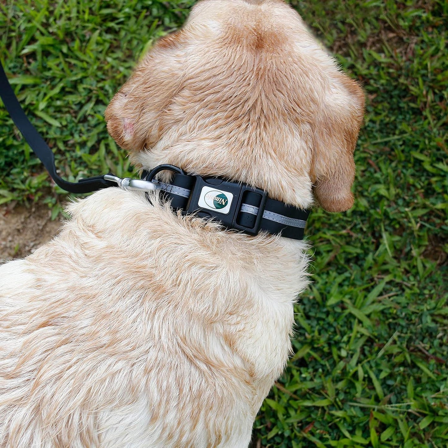 NIMBLE Dog Collar Waterproof Pet Collars Anti-Odor Durable Adjustable PVC & Polyester Soft with Reflective Cloth Stripe Basic Dog Collars S/M/L Sizes (Large (15.35”-24.8”inches), Black)