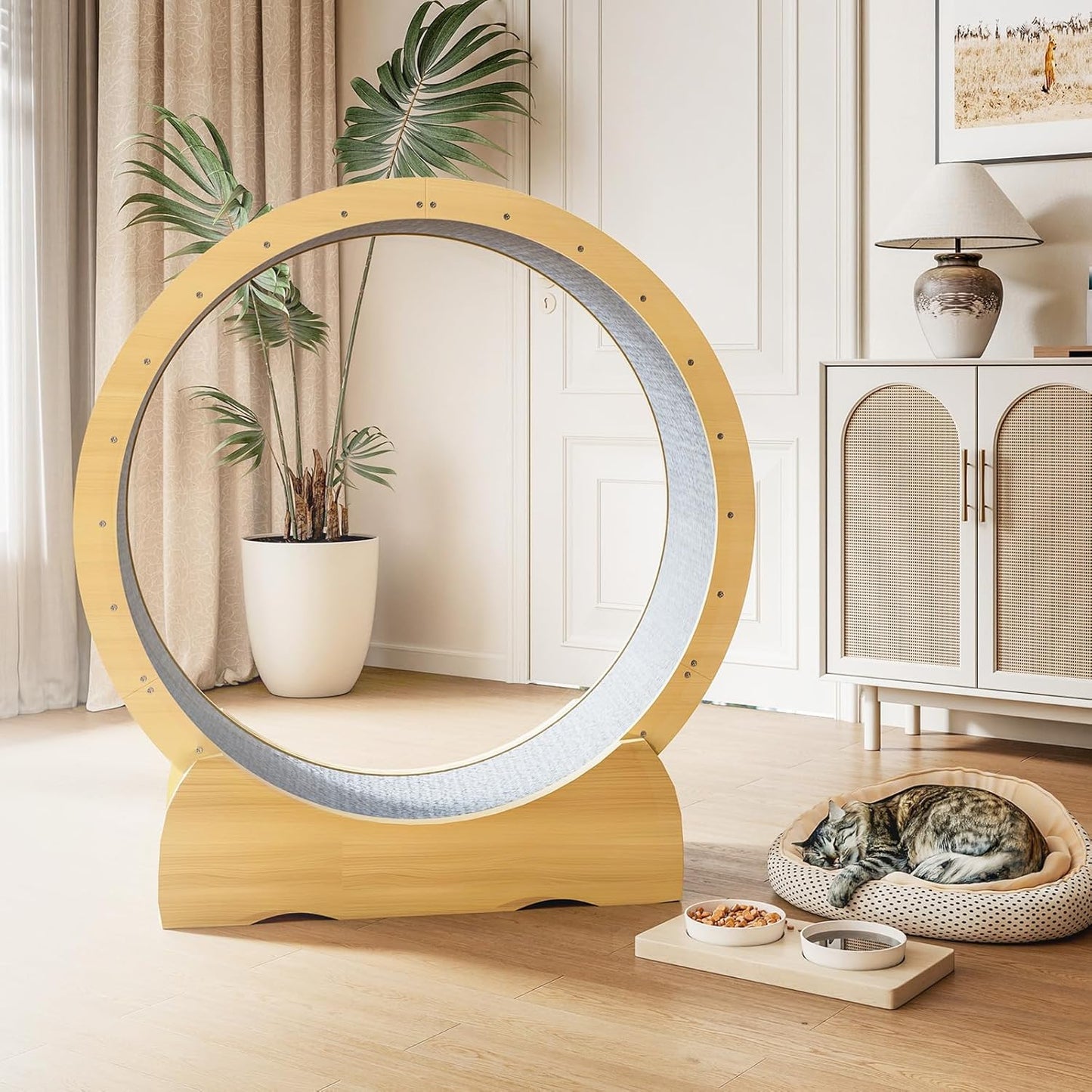 45" Cat Exercise Wheel,cat Wheel Exerciser for Indoor Cats,Running Wheel with Detachable Carpeted Runway,Natural Solid Wood Sturdy Running Wheel for Running/Training/Walking