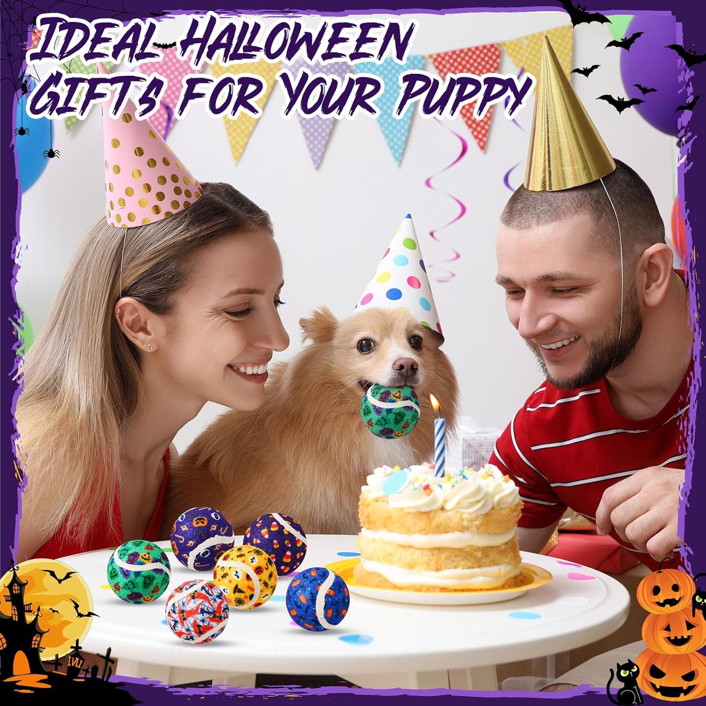 Civaner 18 Pcs Halloween Dog Toys Bulk, 2.5 Inch Squeaky Tennis Balls for Small Medium Large Dogs Pets Puppy Chew Teething Toy Interactive Training Gifts Xmas Stocking Stuffers