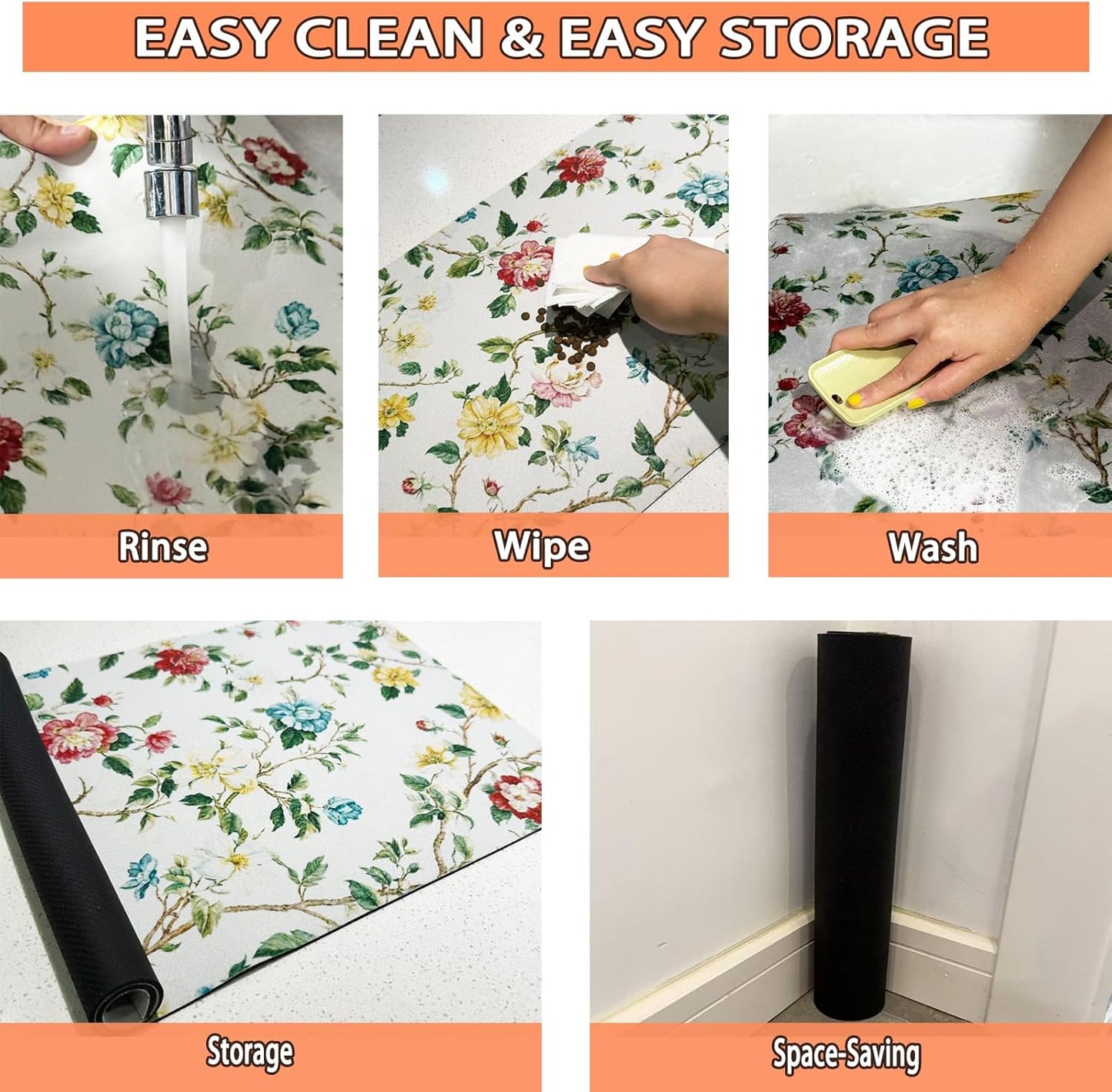 Pet Feeding Mat for Dogs and Cats - Super Absorbent Anti-Slip Bowl Pad, Eco-Friendly Washable Mat to Prevent Spills and Mess Floral Mat 16"x24"