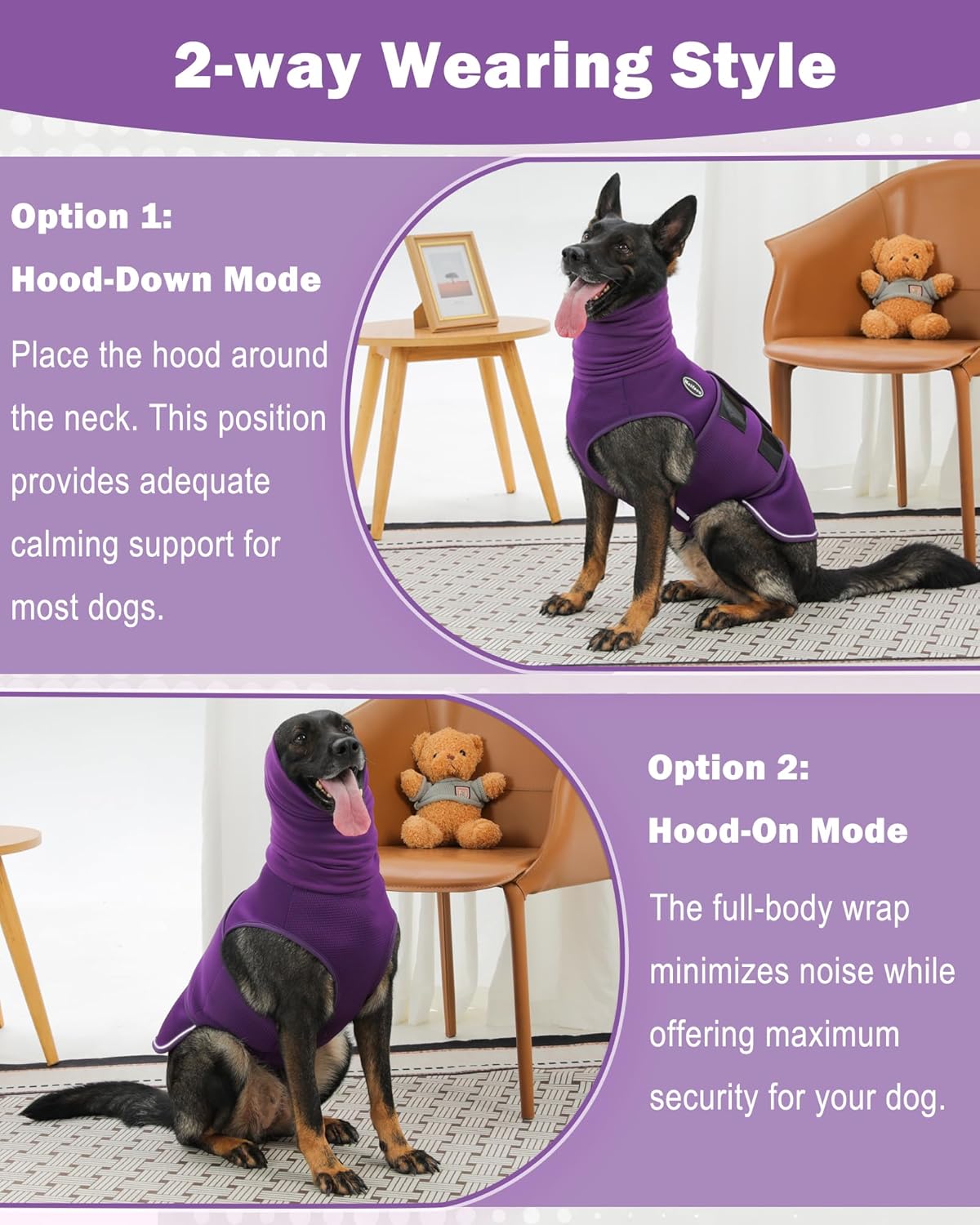 Dog Anxiety Vest with Hood, Skin-Friendly Thunder Jacket for Dogs, All-in-One Dog Calming Shirt with Hood for Thunder, Fireworks, Separation - Keep Pet Calm Without Medicine, Rose, 3XL