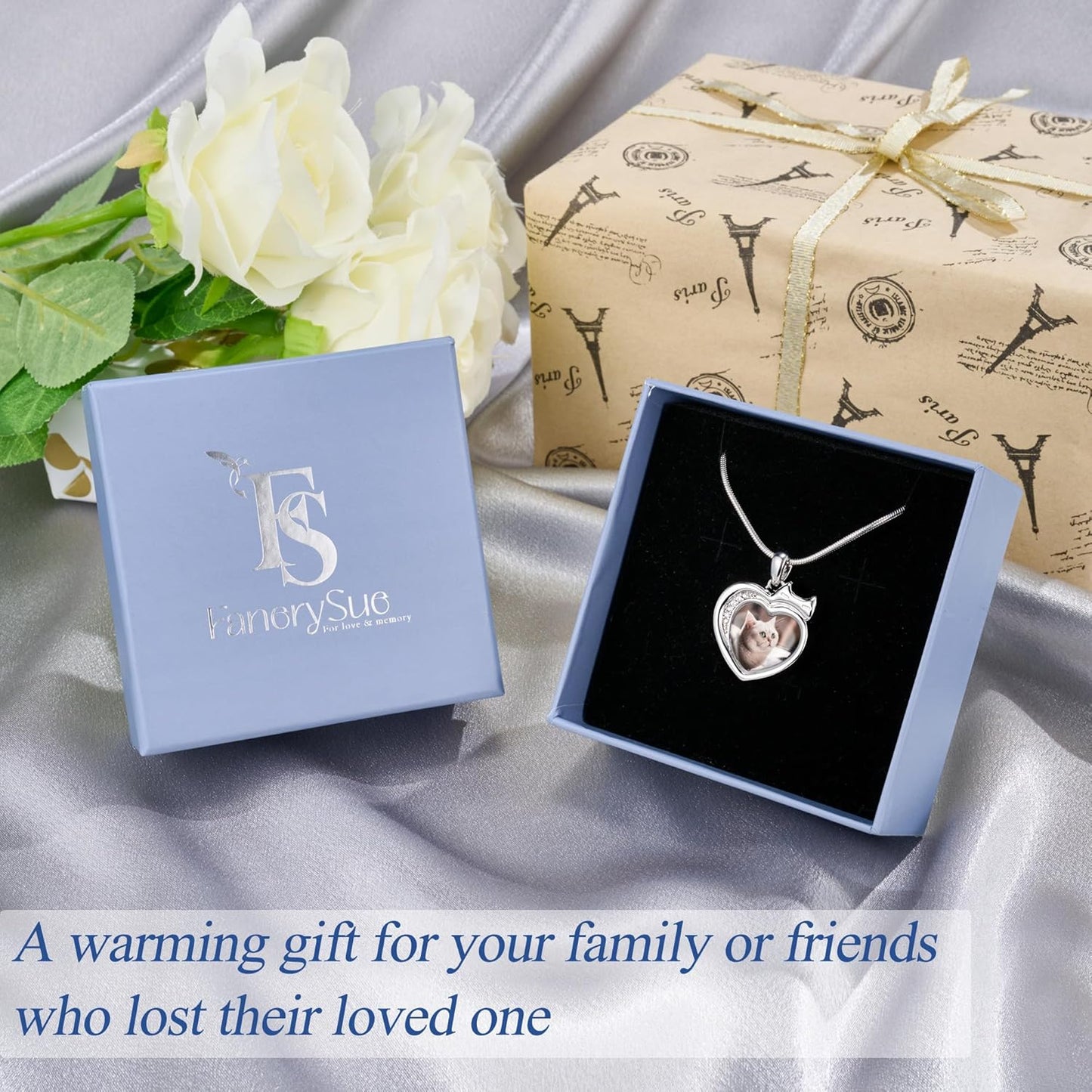 Fanery Sue Personalized Pet Ashes Necklace for Dog Cat Custom Photo&Text Pet Loss Sympathy Gift Cremation Jewelry