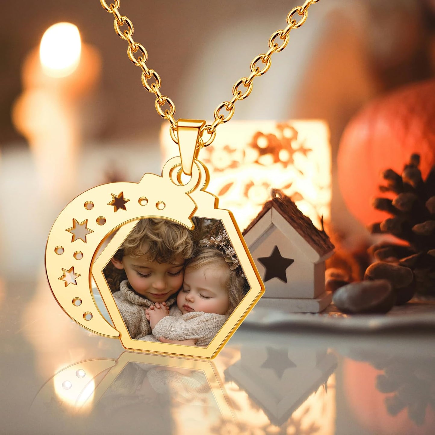 CharmSStory Personalized Photo Necklaces Custom Engraved Name Necklace Memory Keepsake Picture Necklace Pendant Customized Gifts for Women Men