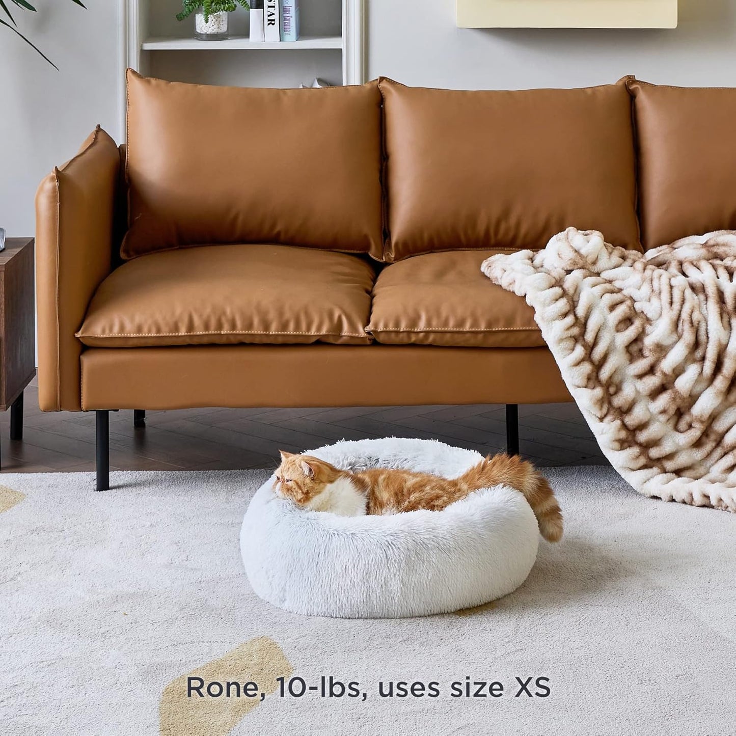 Bedsure Calming Cat Beds for Indoor Cats - Small Cat Bed Washable 20 inches, Anti-Slip Round Fluffy Plush Faux Fur Pet Bed, Fits up to 15 lbs Pets, Frost Grey