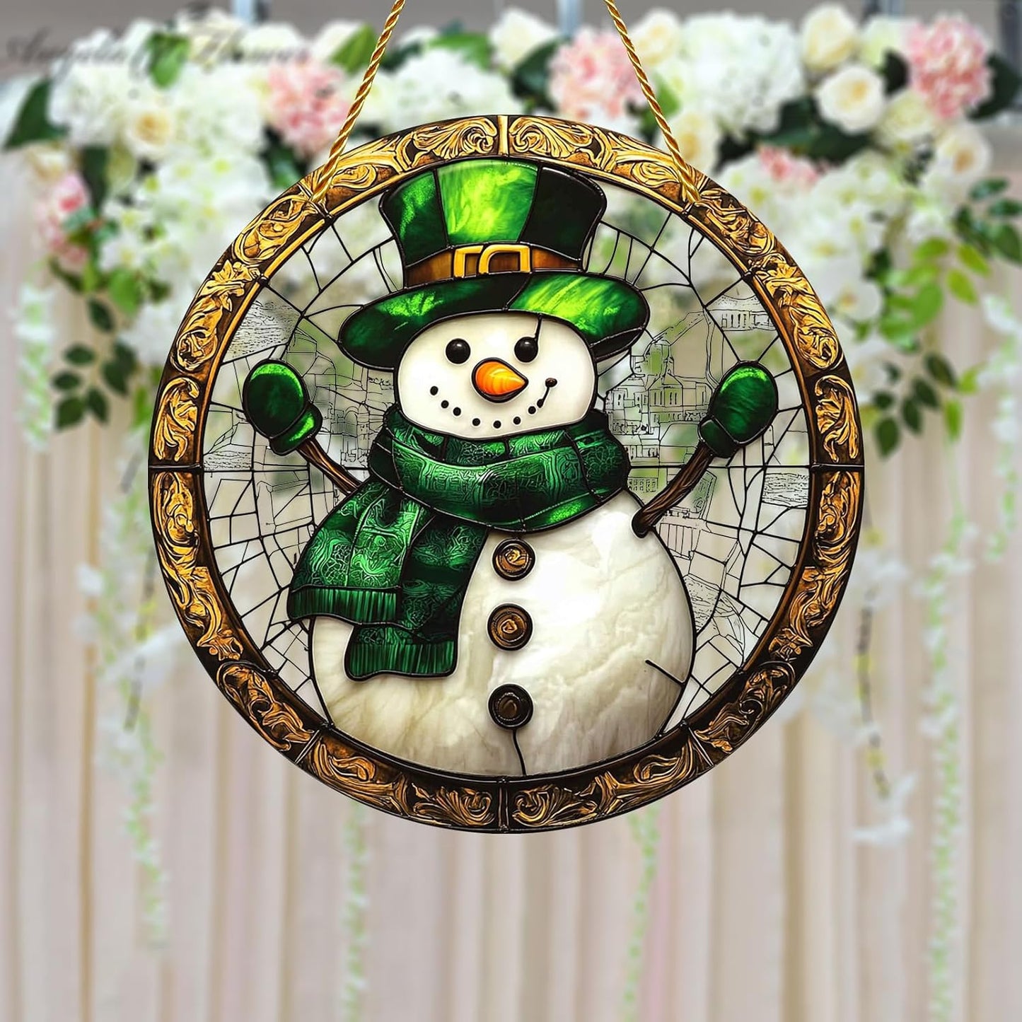 8x8 inch Charming Chrismas Snowman Acrylic Stained Glass Window Hanging Sun Catcher Decor Stained Panel Hangings Wall Art Decor, for Friends and Family (Snowman)