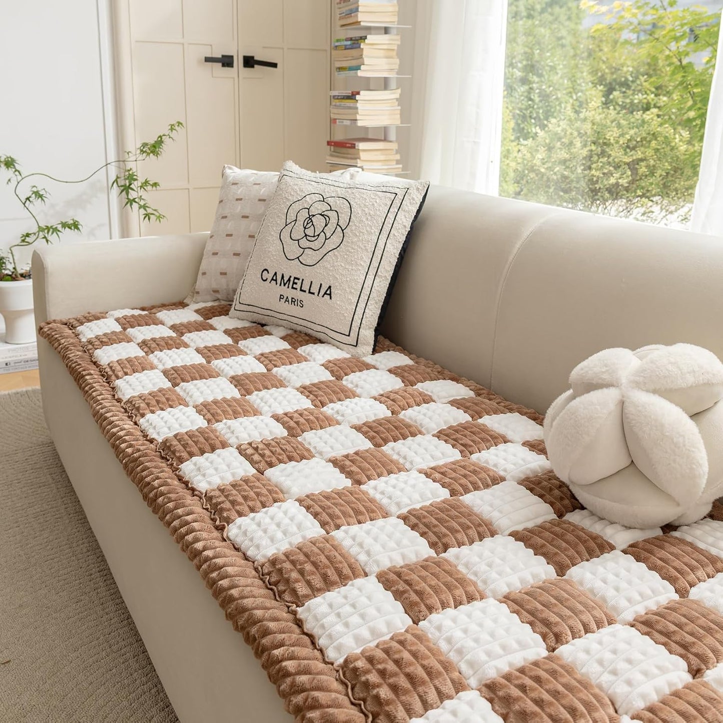 Couch Cover for Dogs Washable, Fuzzy Pet Cover for Sofa, Covers for 3 Cushion Couch Pet-Friendly, Non Slip Dog Bed Mat Dog Blanket (DarkCoffee, 27.6x70.9 inch)