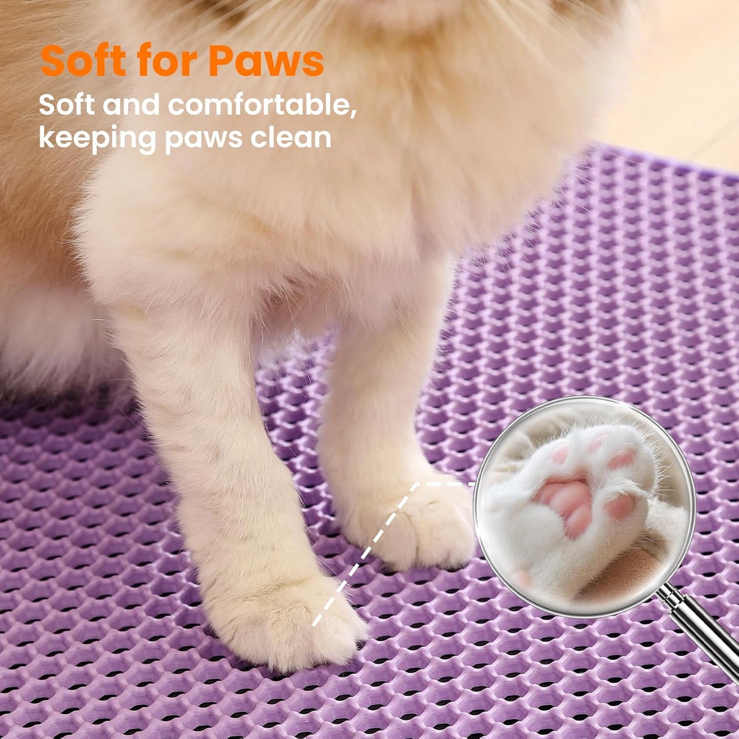 Jumbo Cat Litter Mat, 46x26 Inches Double Layer Honeycomb Litter Trapping Mat, Non Slip Waterproof Urine Proof Extra Large Cat Litter Box Mat, Kitten Supplies and Essentials, XXL, Purple