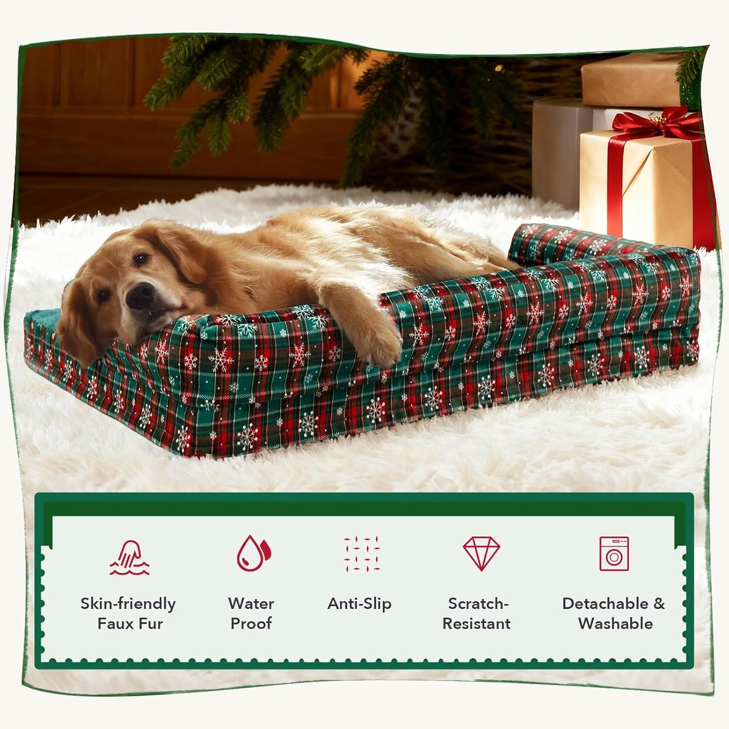 Christmas Dog Bed Large Sized Dogs-Orthopedic Waterproof Dog Beds,Comfort Pets Couch Sofa with Washable Removable Cover,Christmas Holiday Themed Pet Bed for Large Cat Dogs