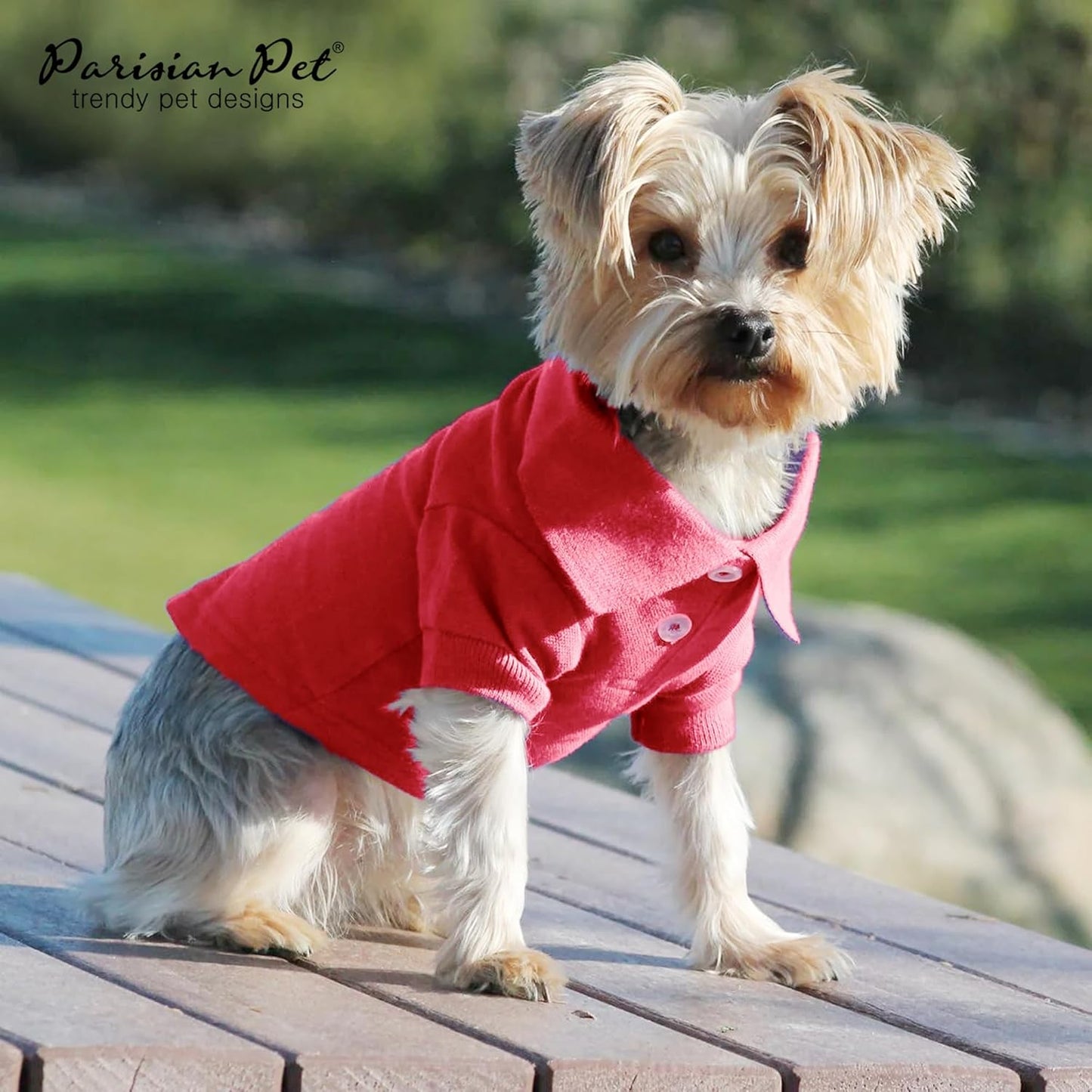 Parisian Pet Polo Shirts - Breathable Cotton Shirt - Solid Color Summer Pullover - Button Up Collar, Pink Polo for Small Dogs XS