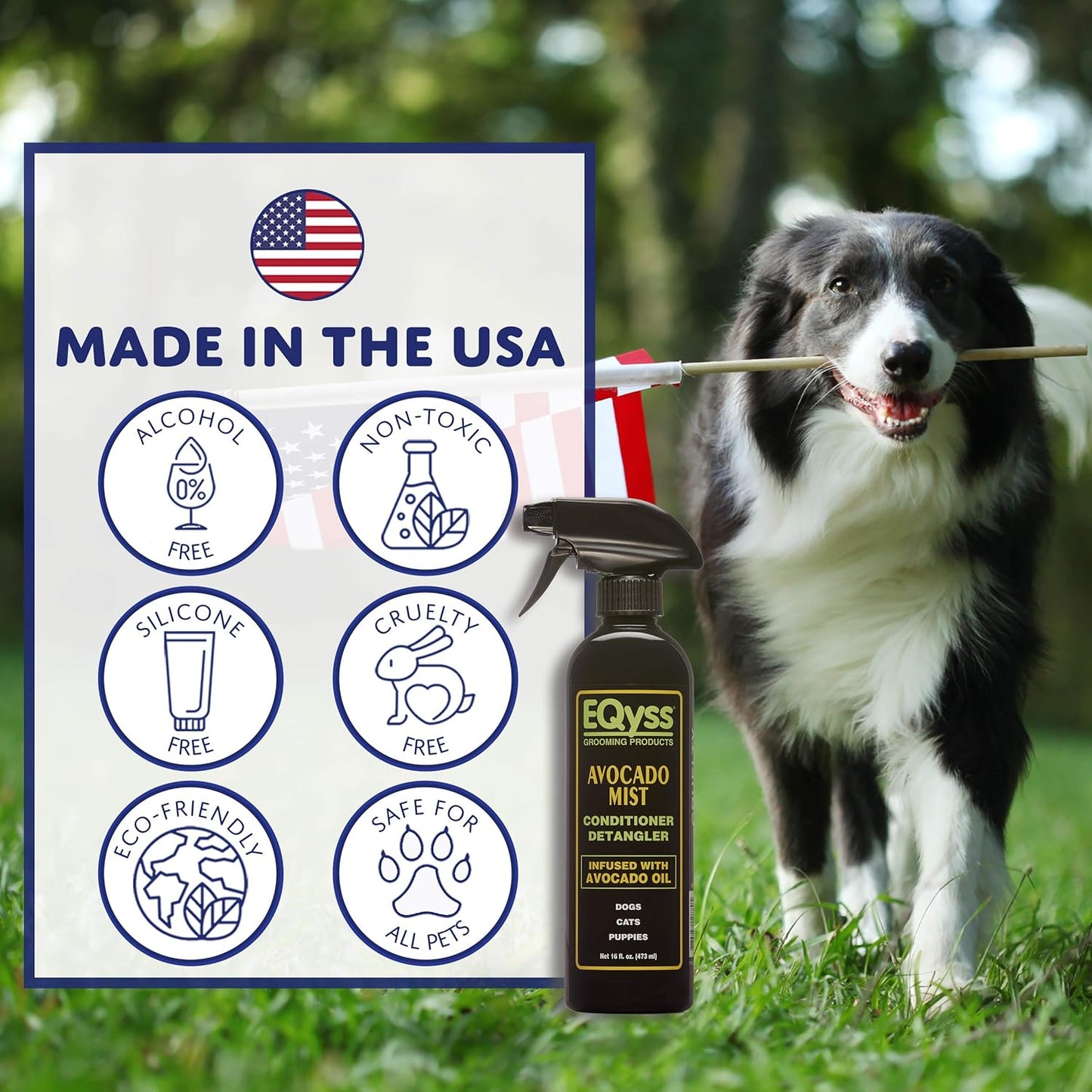 EQyss Avocado Mist Pet Spray Conditioner - Shines, Conditions, and Reduces Shedding, Weightless Leave in Spray - for Dogs, Cats, Puppies - Oil and Silicone Free, pH Balanced, USA Made (3 Pack)