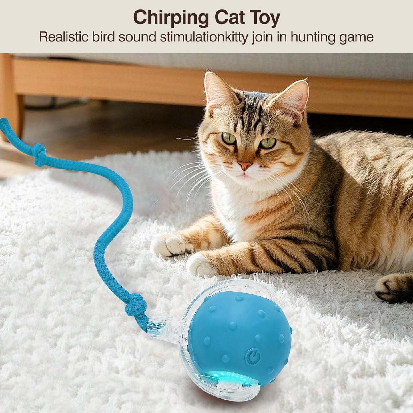 Electric Interactive Cat Toy Ball - Automatic Rolling Silicone Cat Toys for Indoor Cats, Durable Chew-Proof Motorized Kitty Ball with LED Light, Fun Exercise Toys for Bored Kittens(Blue)
