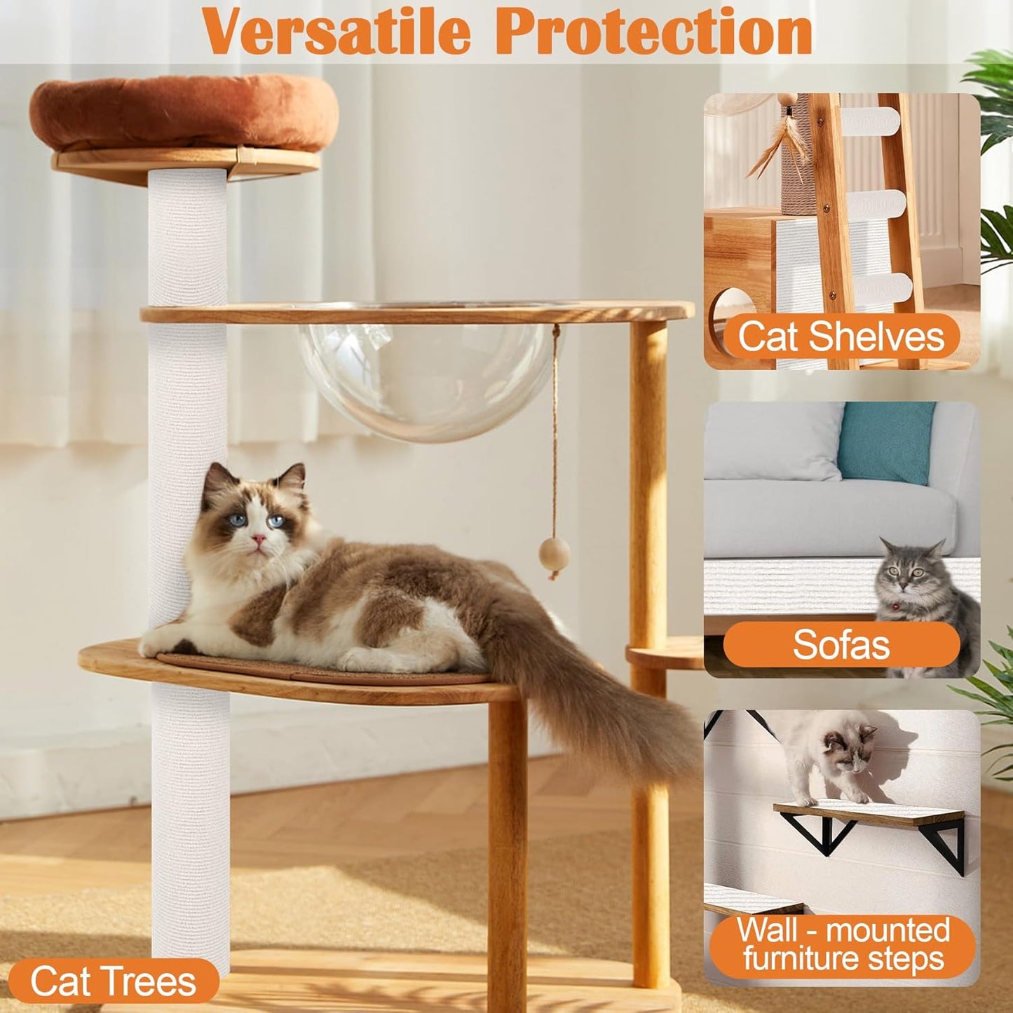 Cat Scratch Furniture Protector - 40" x 15.8" Trimmable Self-Adhesive Cat Claws Scratching Pads, Sisal DIY Climbing Couch Protector for Scratch Post Cats Tree Replacement Indoor (Cream White)