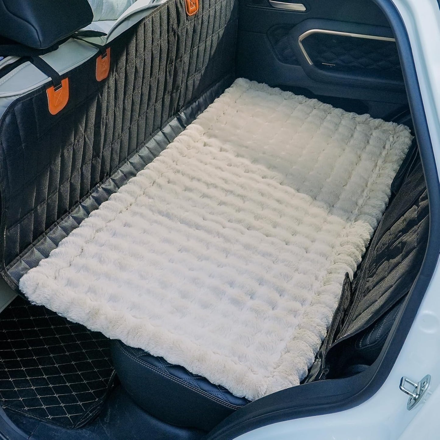 Dog Car Seat Cover for Back Seat, Plush Dog Bed Mat for Car, Fit for Backseat Extenders, Travel Pet Mat, Nonslip Soft Pet Pad for Cars Trucks and SUVs (Khaki, 24.8x54 inch)