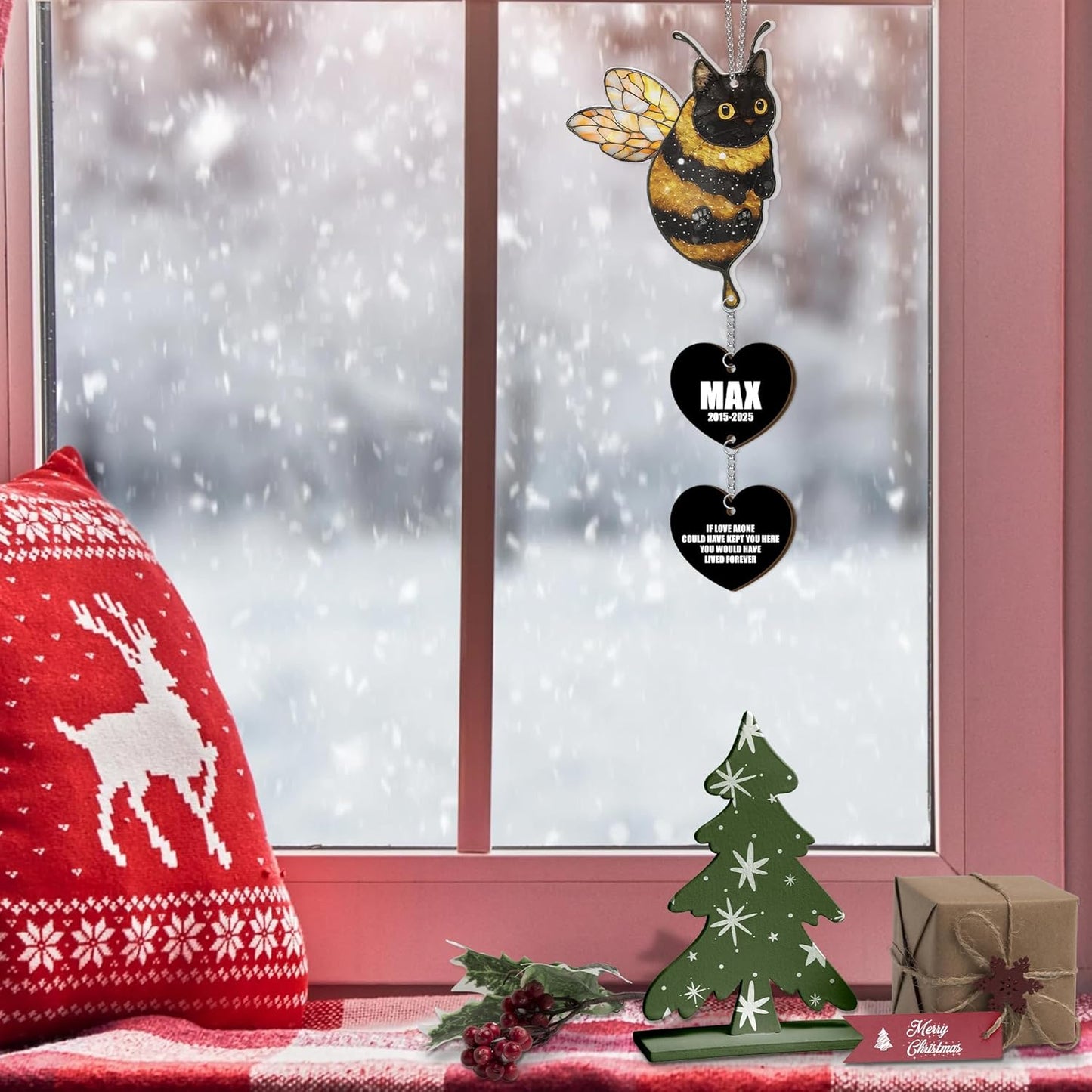 Custom Black Cat Bumble Bee Acrylic Suncatcher |Cat Loss Sympathy Gift | Customized Pet Memorial Suncatcher with Charms | Custom Pet Memorial Gifts| Best Gifts for Your Beloved Cats Passed Away