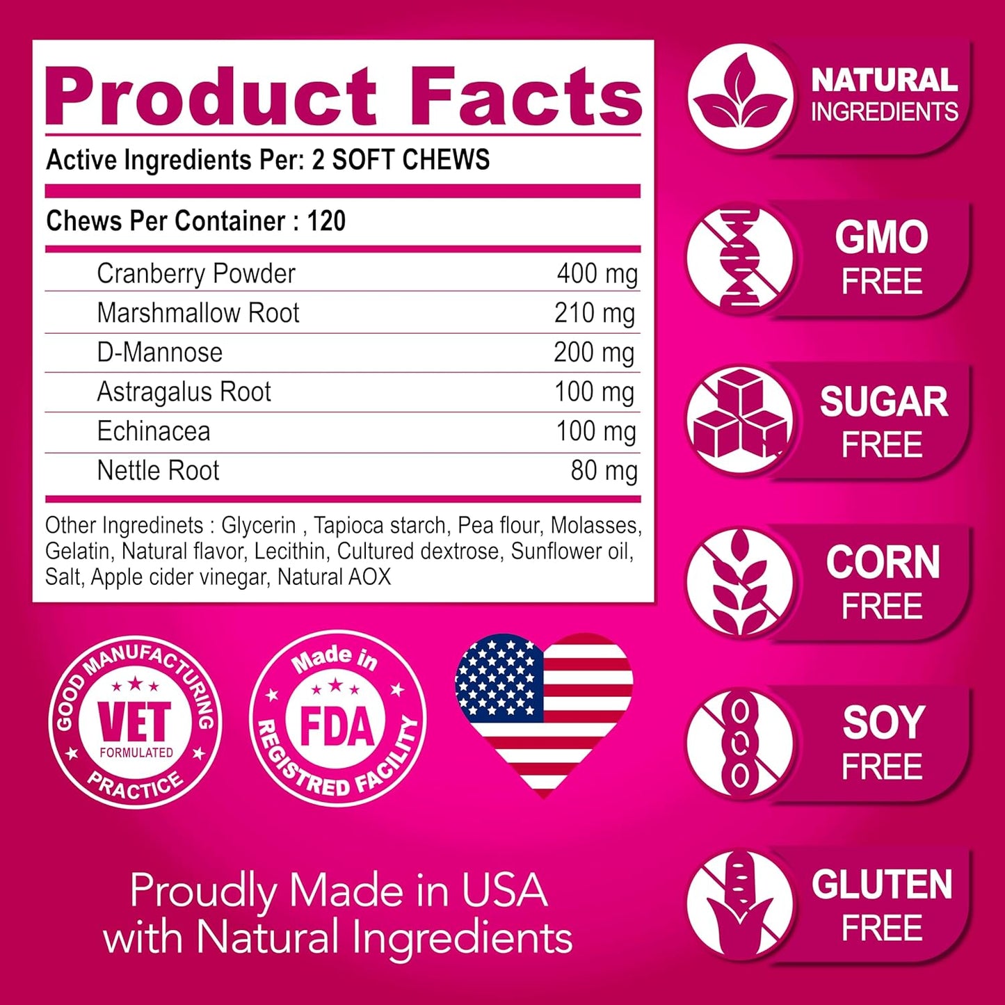 Dog UTI Treatment - Cranberry Supplement for Dogs UTI - Bladder Control - Urinary Tract Infection Treatment Medicine - Cranberry Supplement Vitamins Multivitamin Chews - Made in USA