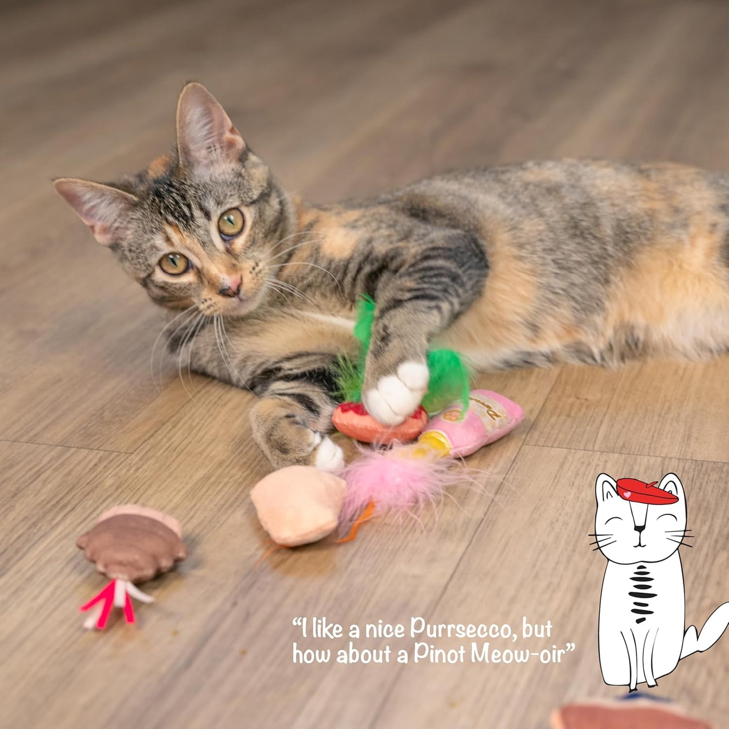 Catstages Purrsecco & Cupcakes Cat Toys, 6-Pack Catnip Toys with Feathers, Crinkle & Mesh, Multicolored