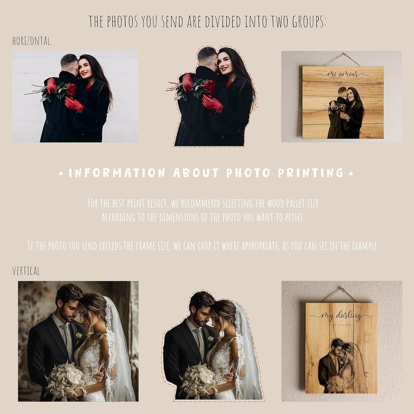 Personalized Wooden Photo Print from Your Picture, Custom Rustic Wall Art for Couples, Engraved Wood Picture Print, Wedding or Engagement Gift, Custom Photo on Wood